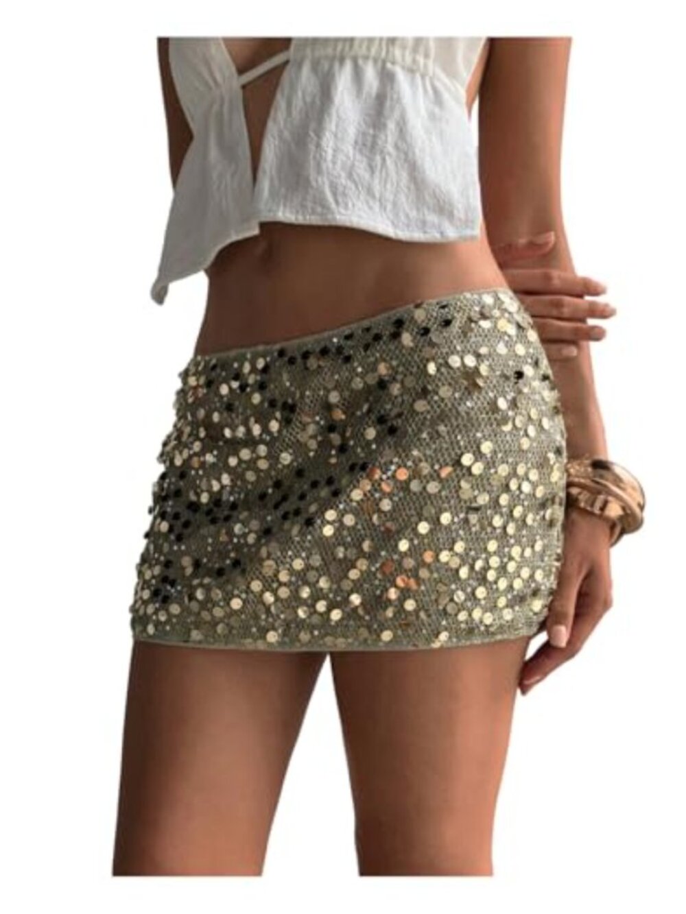 Sparkly Sequin Mini Skirt Low Rise Bodycon with Built in Shorts Party Club